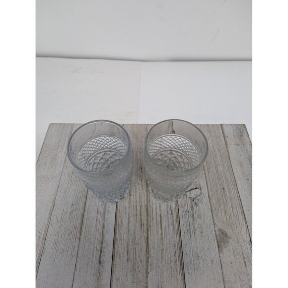 Anchor Hocking Wexford Set 2 Diamond Point Tumblers 11oz 5 1/2" Drinking Glasses - Picture 2 of 4